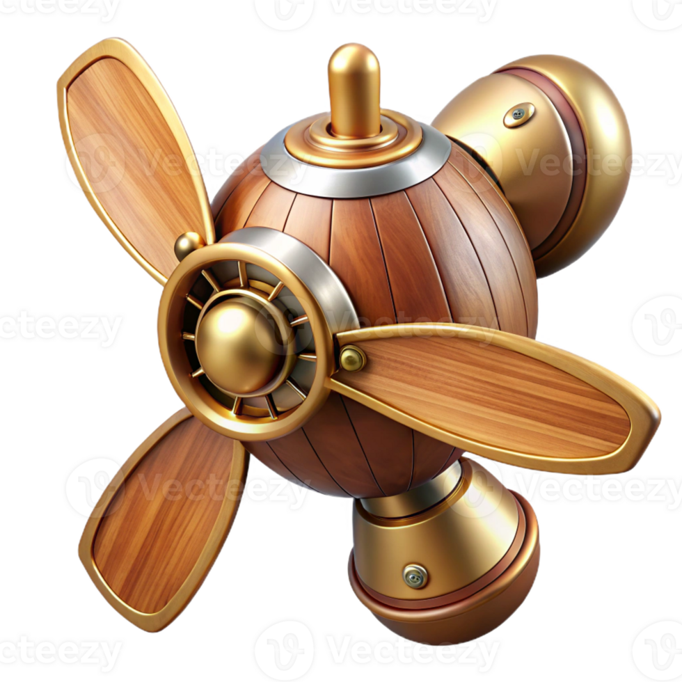 elegant contemporary Steampunk airship propeller made of polished wood and copper with Transparent Background impeccable png