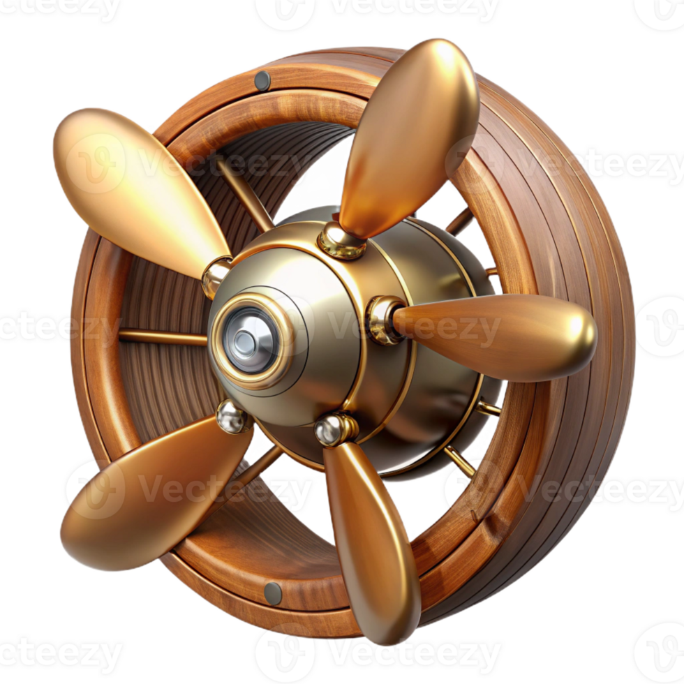 exquisite exemplary Steampunk airship propeller made of polished wood and copper with Transparent Background png