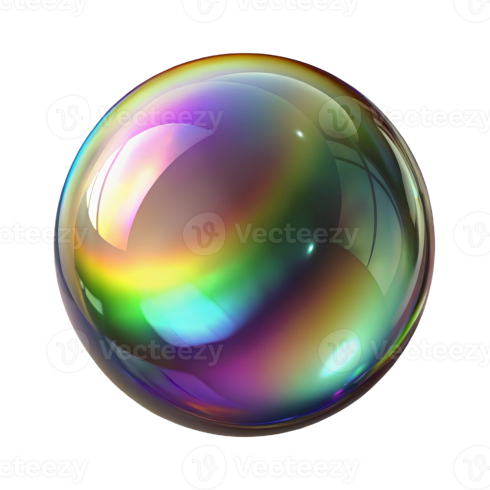 acclaimed minimalist A single, sparkling bubble, reflecting rainbow colors with Transparent Background handcrafted png