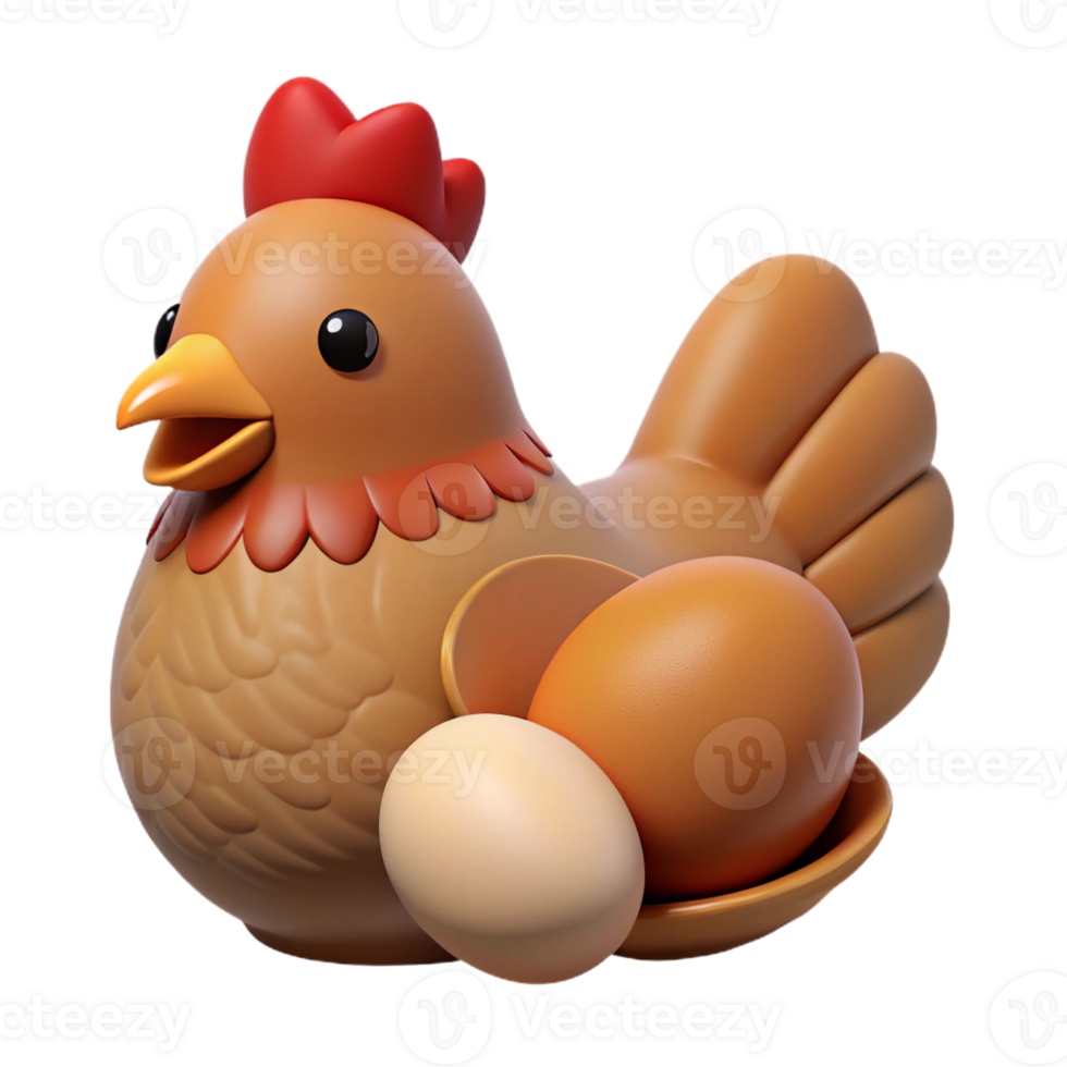 ethereal striking Hen, brown feathers, laying an egg egg not visible with Transparent Background precision png
