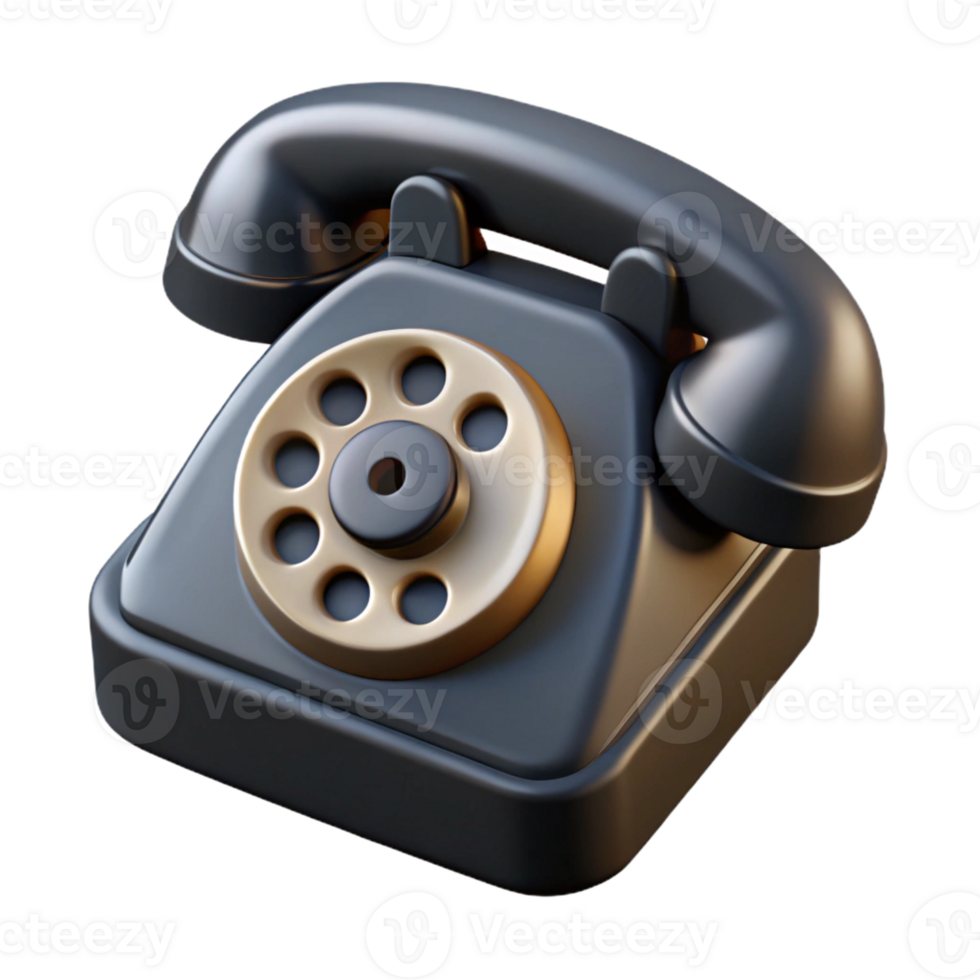 acclaimed organic A stylized phone icon, a classic rotary phone, made of black plastic with Transparent Background top-tier png