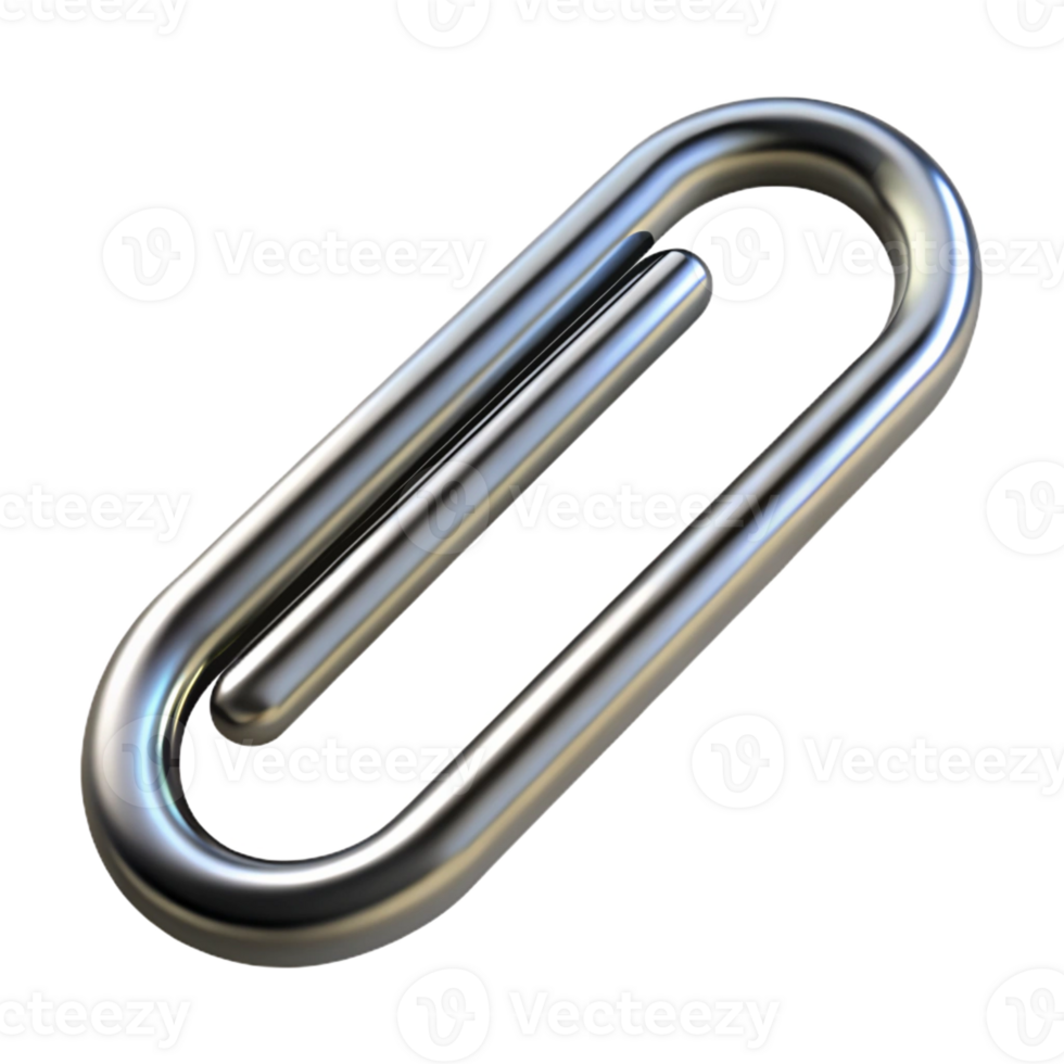 captivating artistic A single, realistic paperclip, made of polished silver with Transparent Background original png