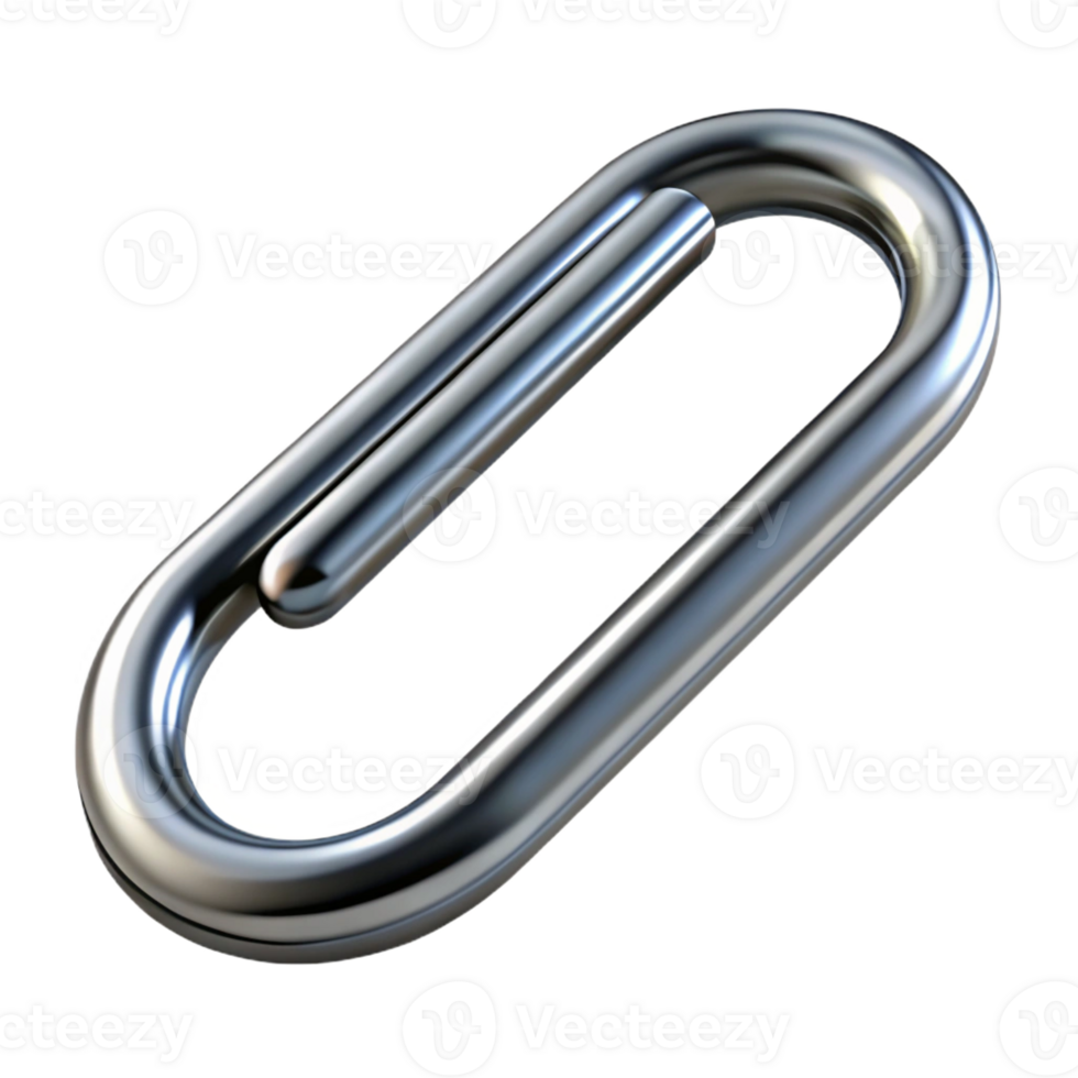 breathtaking whimsical industrial A single, realistic paperclip, made of polished silver with Transparent Background detailed png