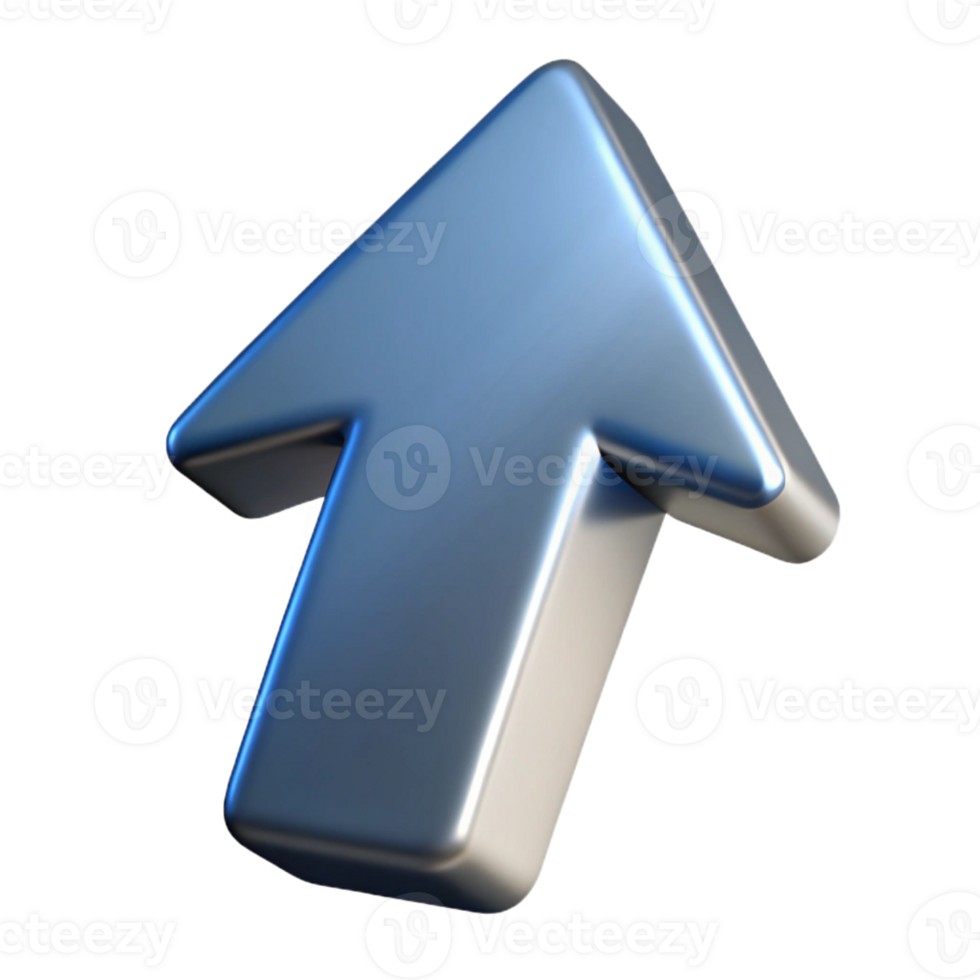 exquisite exceptional A stylized arrow icon, pointing upwards, made of brushed aluminum with Transparent Background png