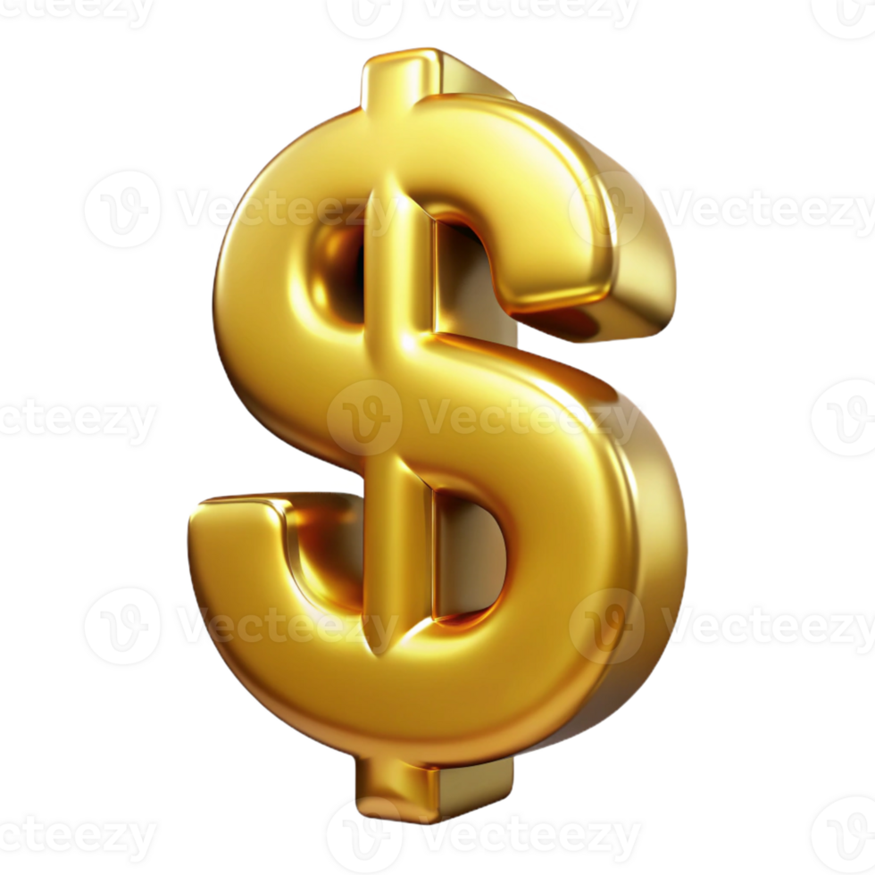 alluring ethereal modern A single, realistic dollar sign, made of polished gold with Transparent Background original png