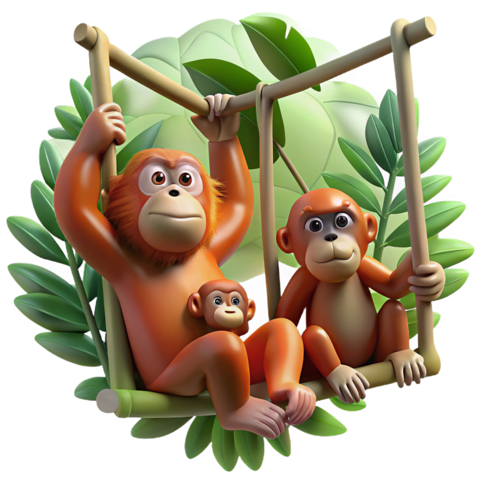 wonderful modern A Family of Orangutans Swinging Through premium png