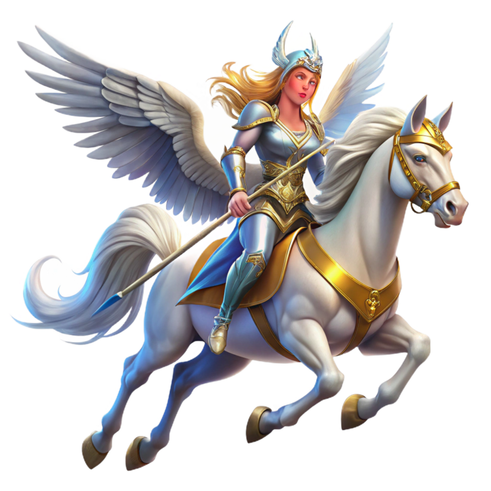 vibrant traditional A Valkyrie Riding a Winged exclusive png