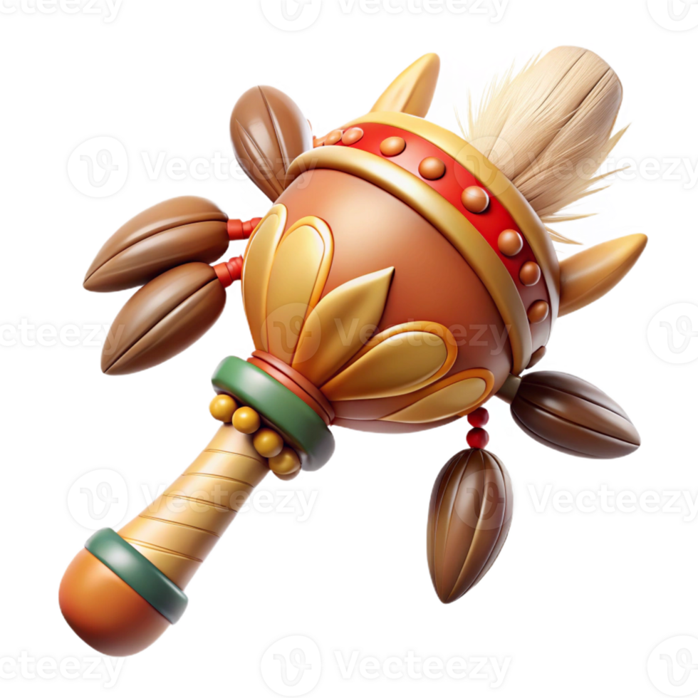 breathtaking contemporary Hyper-specific concept art style isolated cutout of a tribal shaman's rattle, ultra-detailed, made of gourds and feathers with Transparent Background studio quality png