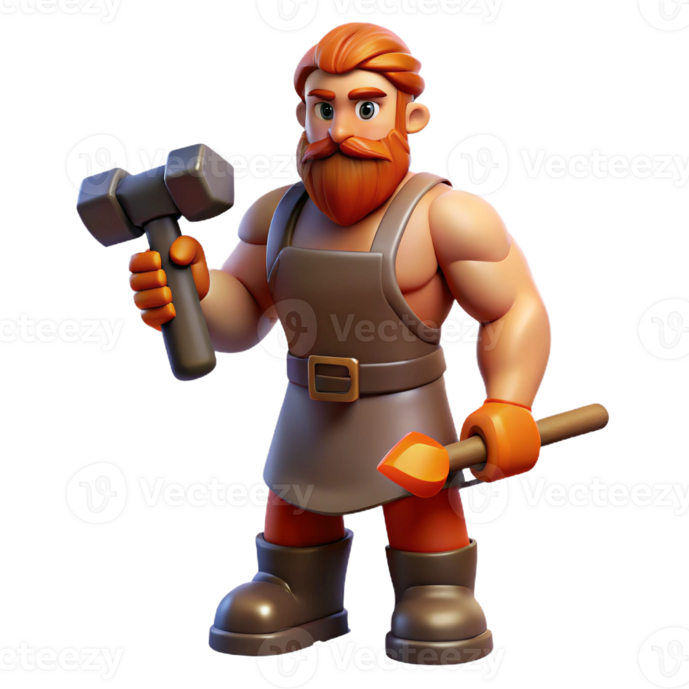 celebrated renaissance Hephaestus, God of the Forge, holding a hammer with Transparent Background professional png