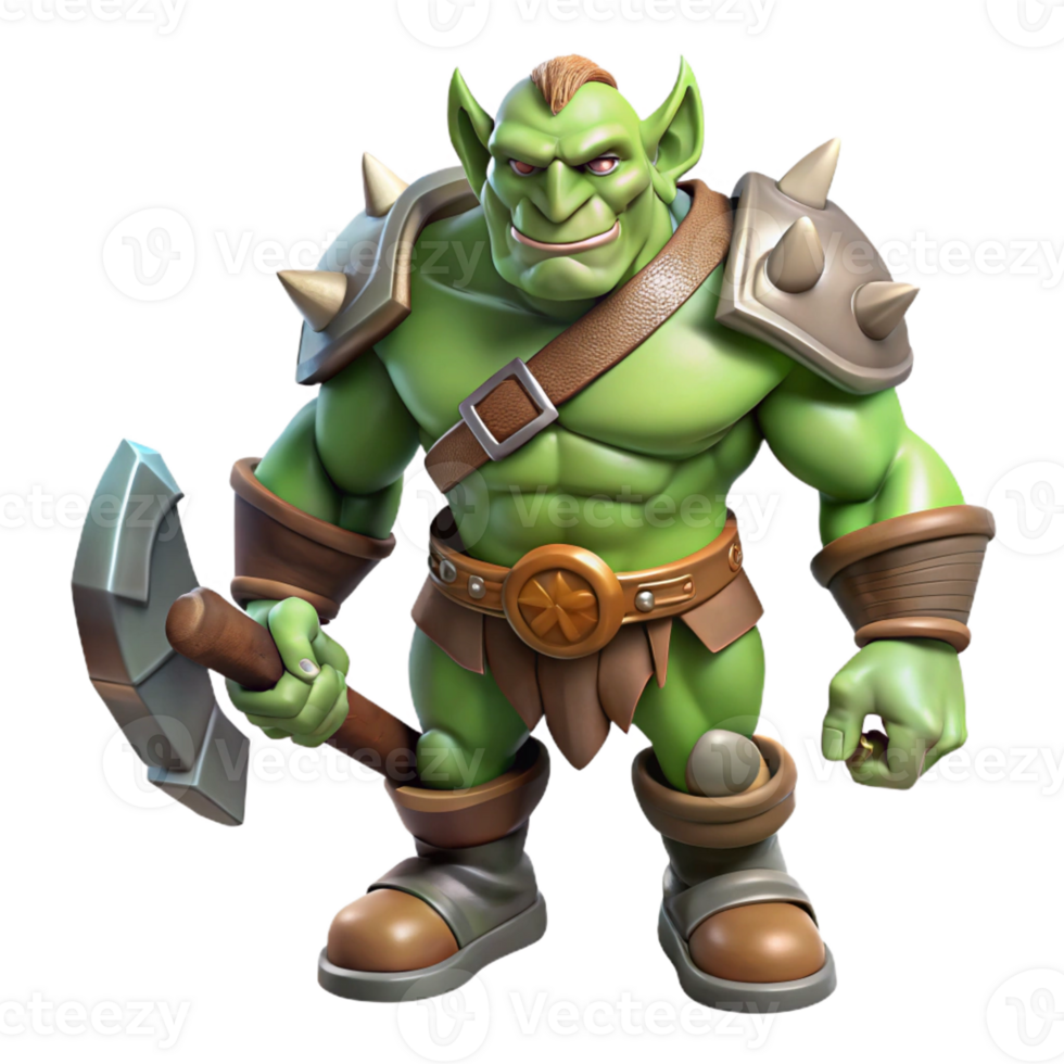 breathtaking exceptional A powerful orc warrior, battle-axe in hand, scarred face with Transparent Background png