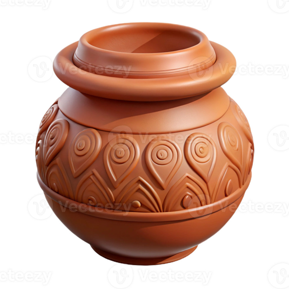 exquisite abstract Hyper-specific concept art style isolated cutout, ultra-detailed tribal clay pot with animalistic carvings with Transparent Background exclusive png