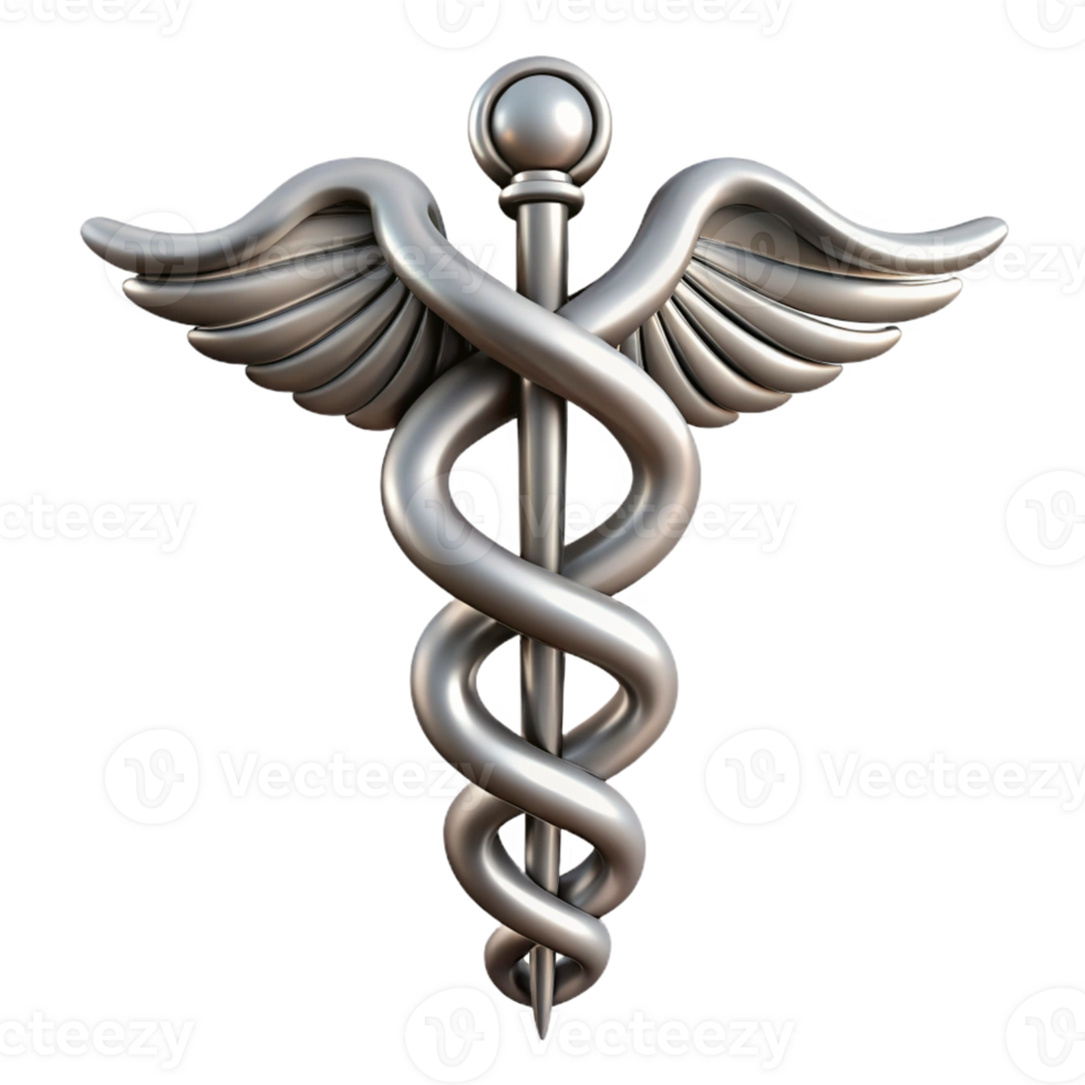 acclaimed rustic Ultra-detailed, concept art style, isolated cutout of a single, silver Caduceus, snakes intertwined with Transparent Background detailed png