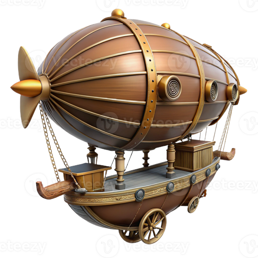 acclaimed retro A steampunk zeppelin miniature with intricate details and a gondola with Transparent Background studio quality png