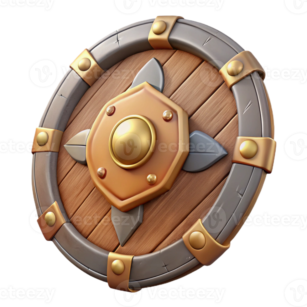 acclaimed rustic Hyper-specific concept art style isolated cutout of a tribal warrior's shield, ultra-detailed, made of hide and wood with Transparent Background high quality png