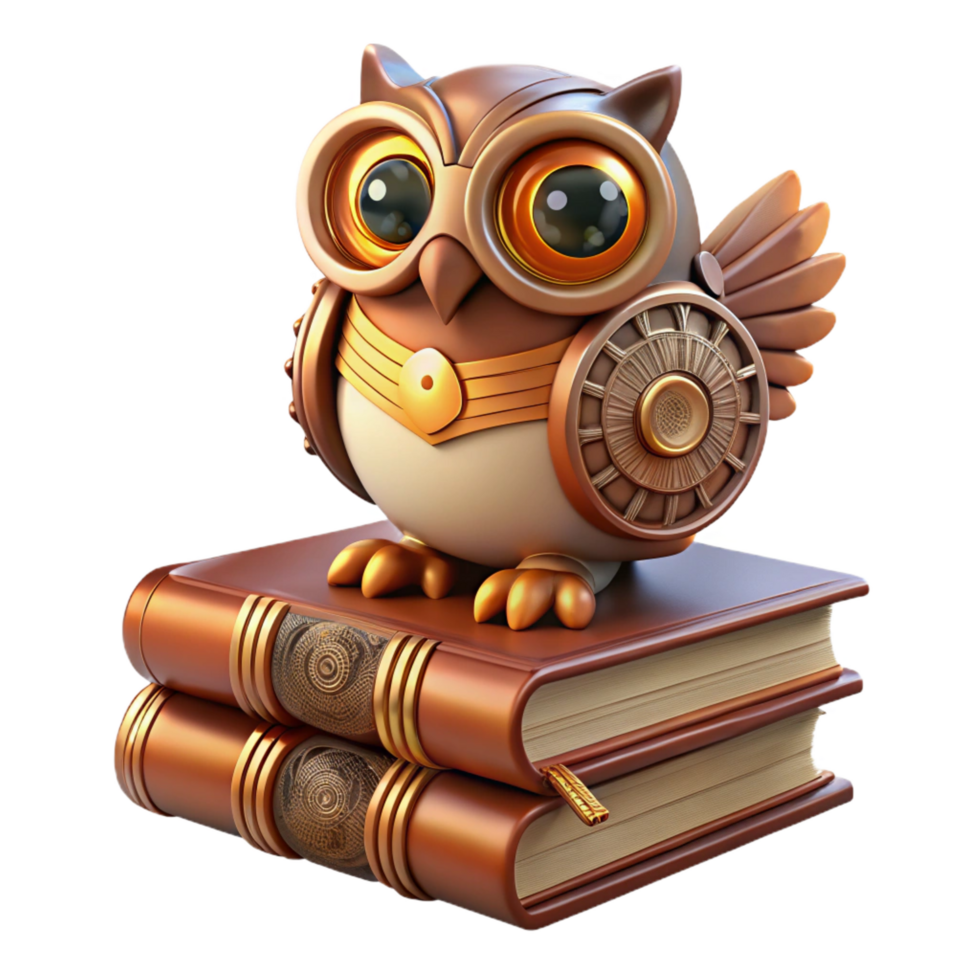 beautiful creative A Clockwork Owl Perched on a Stack of original png
