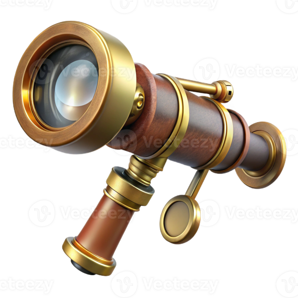 alluring vintage Steampunk telescope with brass tubing and a magnifying lens with Transparent Background premium png