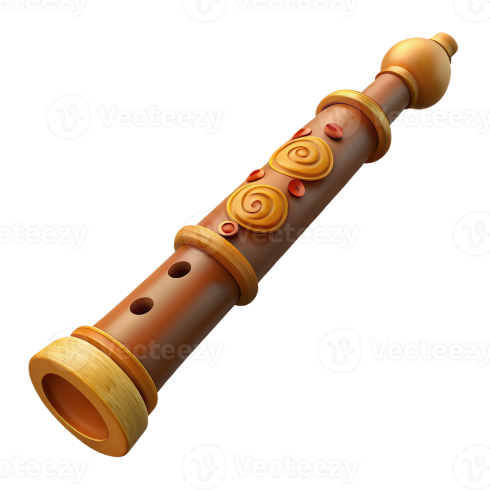 beautiful avant-garde Isolated cutout, hyper-specific concept art style, ultra-detailed tribal wooden flute with intricate carvings with Transparent Background genuine png
