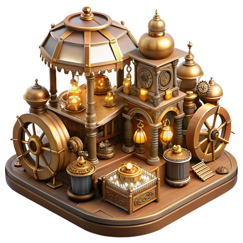 serene artistic A Bustling Steampunk Marketplace Filled high quality png