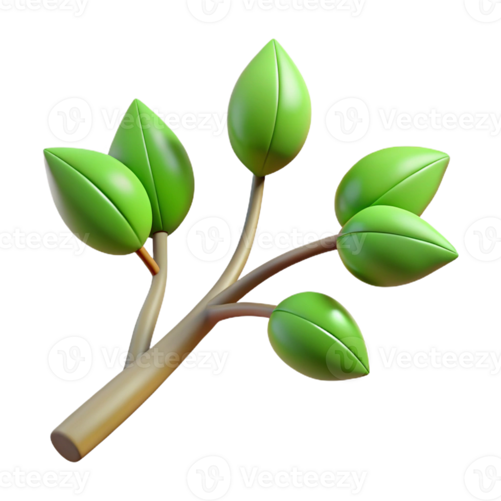 exquisite rare Professional render ultra-detailed isolated cutout of a single branch with budding leaves, with Transparent Background png