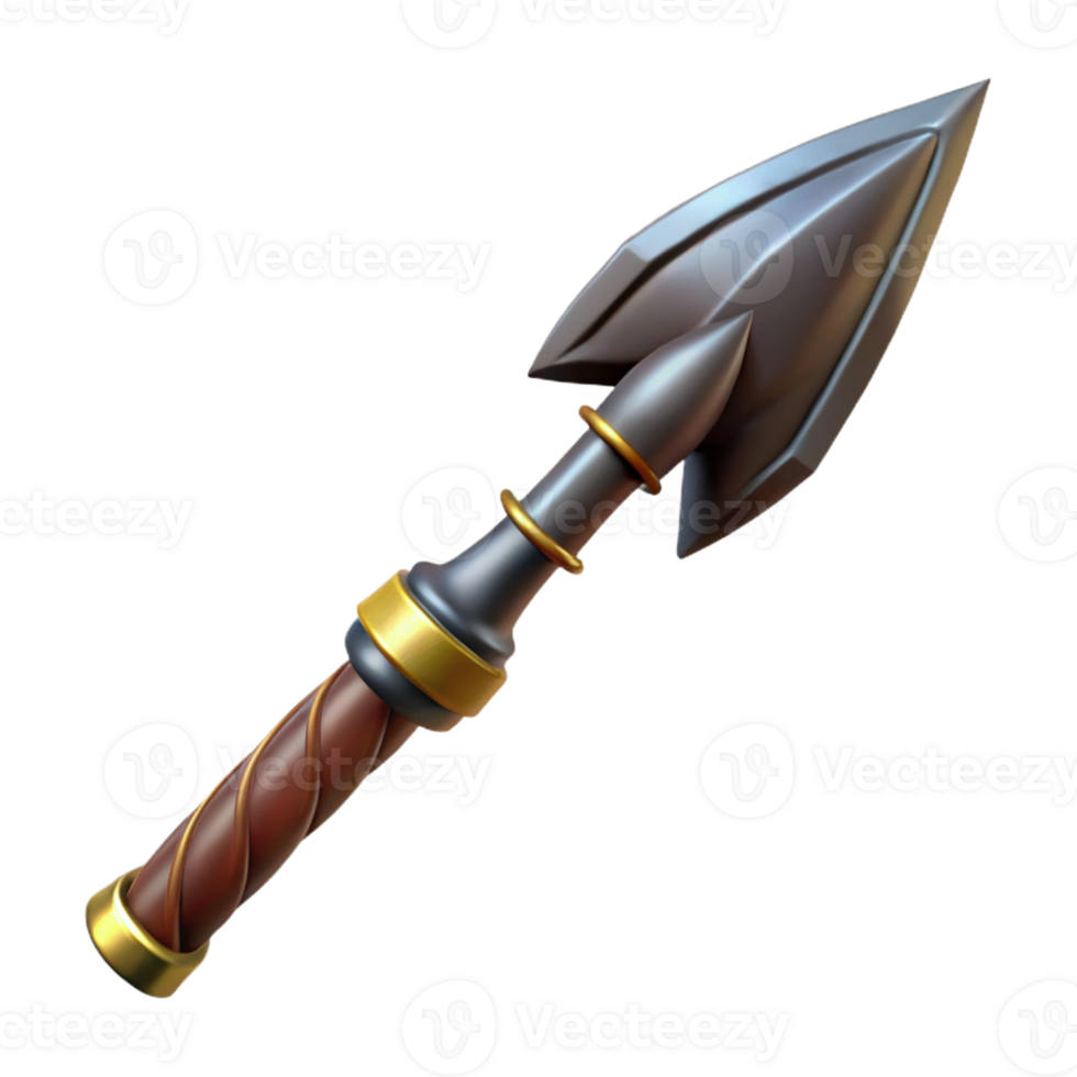 dazzling impressionist Photorealistic, ultra-detailed, hyper-specific professional render of a tribal warrior's hand-forged, obsidian-tipped spear, isolated cutout with Transparent Background premium png