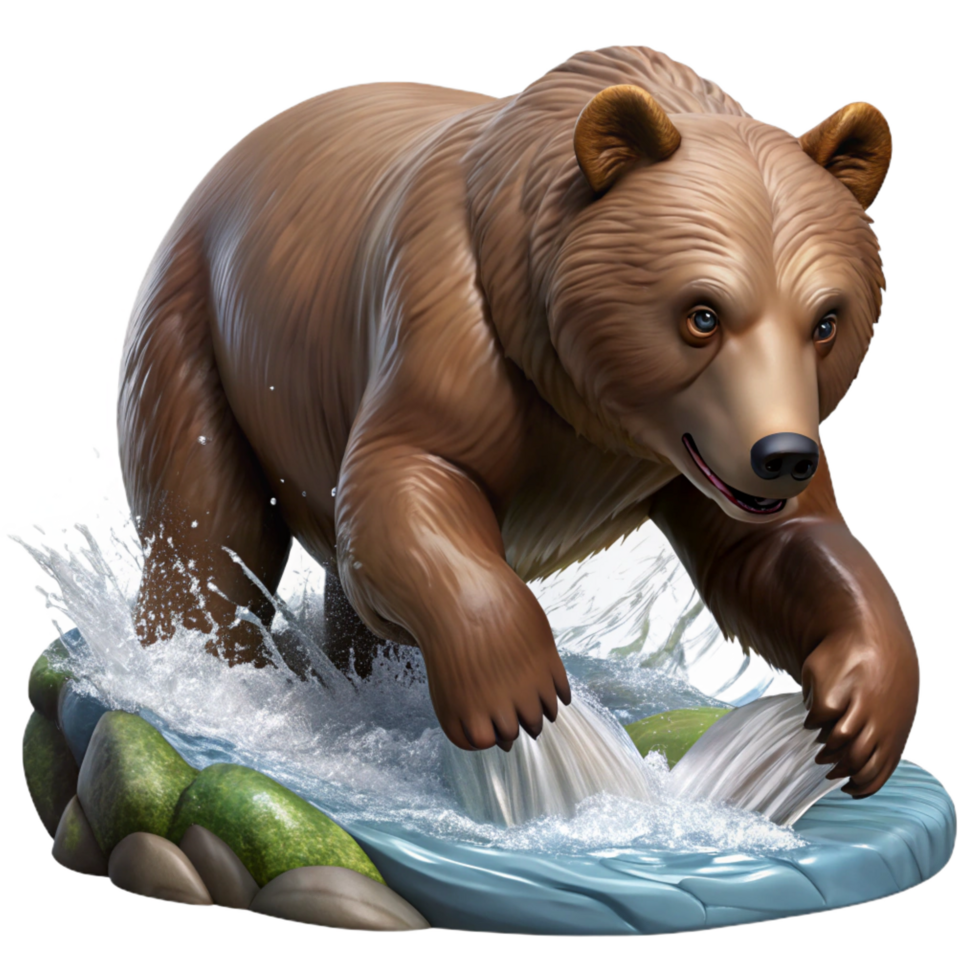 vibrant traditional A Grizzly Bear Fishing for Salmon in a 4K png