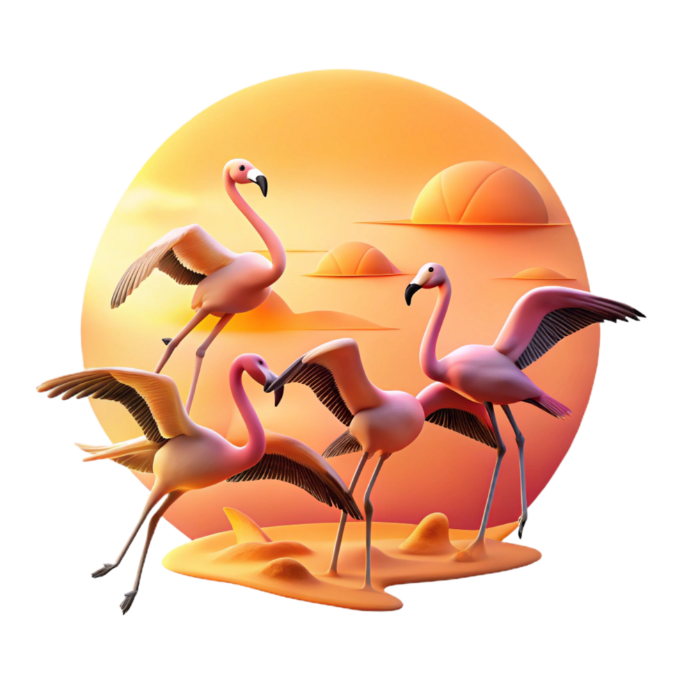 serene rustic A Flock of Flamingos Taking Flight professional png