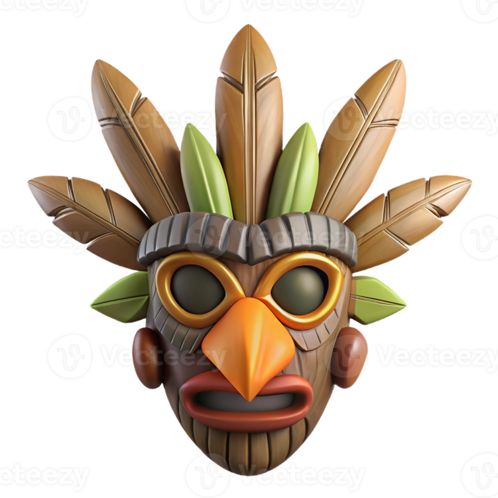 acclaimed nordic Photorealistic professional render, isolated cutout, ultra-detailed tribal mask made of bark and feathers with Transparent Background artisan png