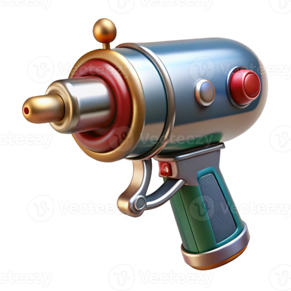 captivating timeless Retro ray gun, chrome and wood accents with Transparent Background png
