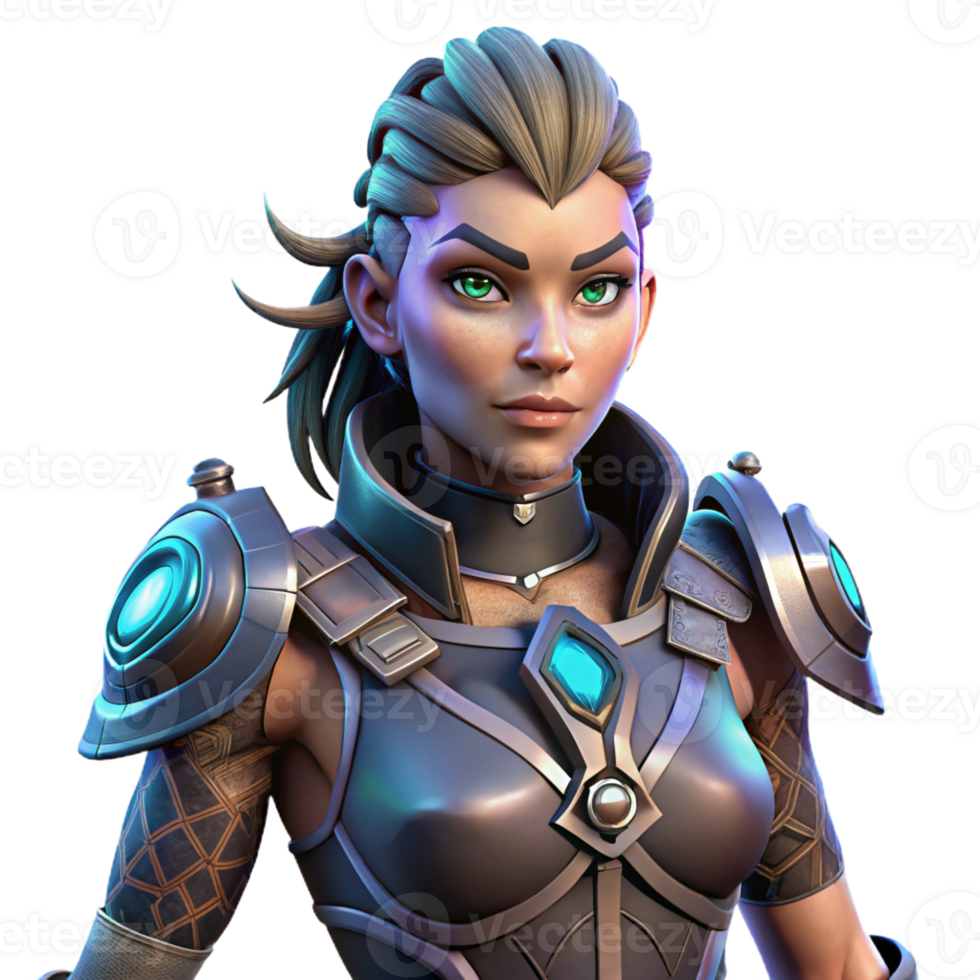dramatic exceptional Cyberpunk female warrior, intricate armor, glowing tattoos with Transparent Background png