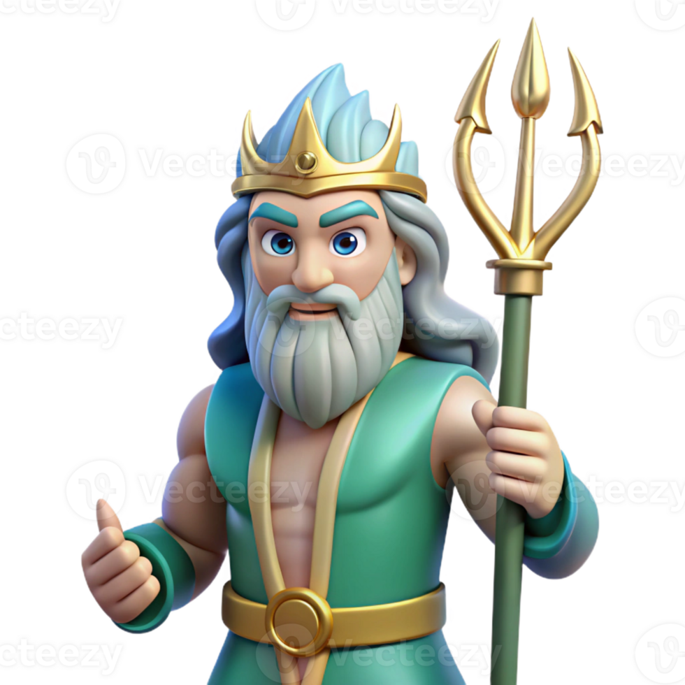 beautiful timeless Poseidon, God of the Sea, holding trident, with Transparent Background png