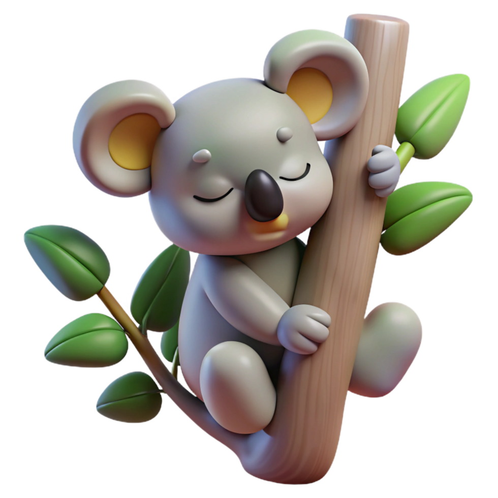 extraordinary artistic A Sleepy Koala Clinging to a Eucalyptus detailed png