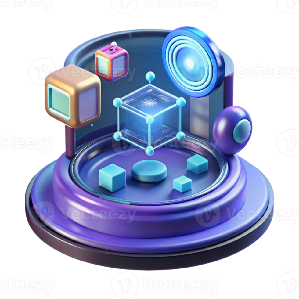 alluring remarkable Holographic display, futuristic interface icons, data streams with Transparent Background png