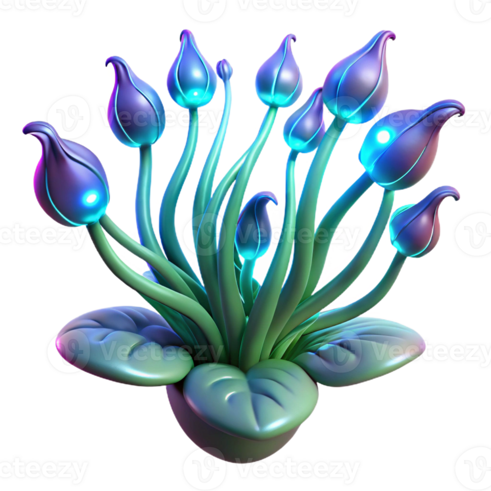 captivating bold surreal Alien plant, bioluminescent petals, strange tendrils with Transparent Background flawless png