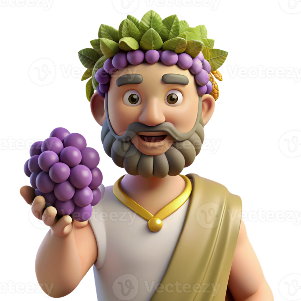 bold dramatic Dionysus, God of Wine, holding grapes, with Transparent Background original png
