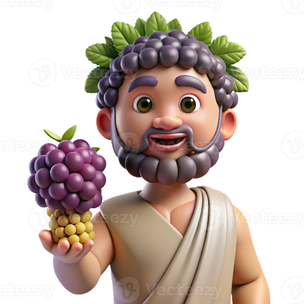 breathtaking unforgettable Dionysus, God of Wine, holding grapes, with Transparent Background png