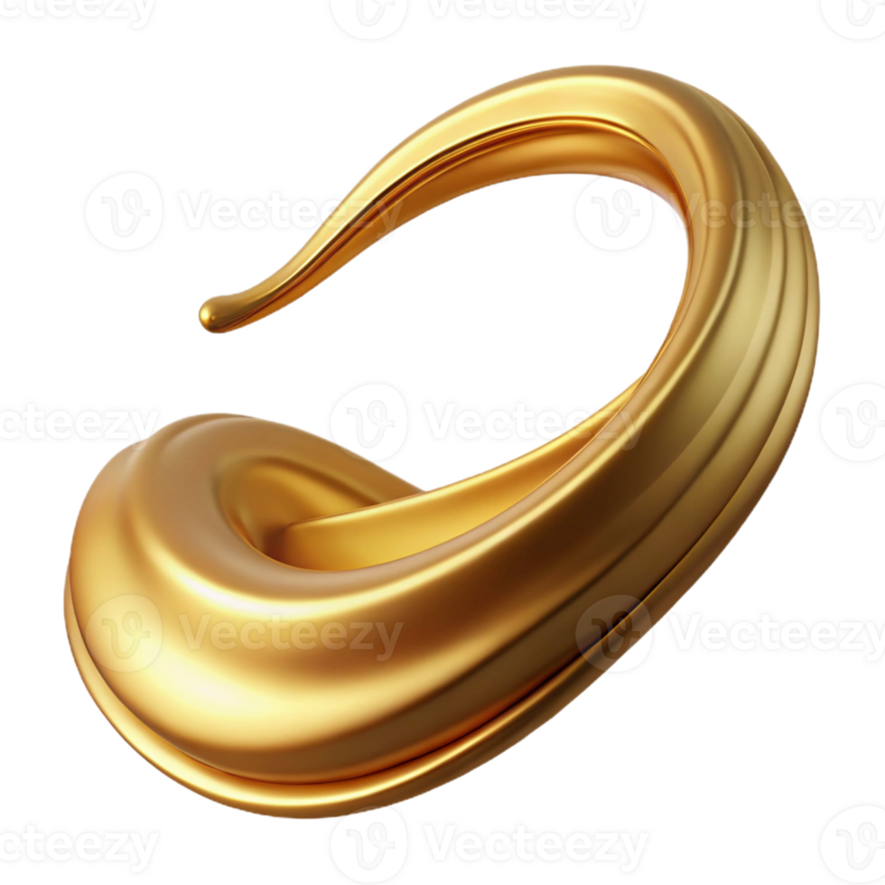 enchanting creative Hyper-specific professional render, isolated cutout of an Art Nouveau whiplash curve, elegant flowing line, gold color, detailed texture with Transparent Background genuine png