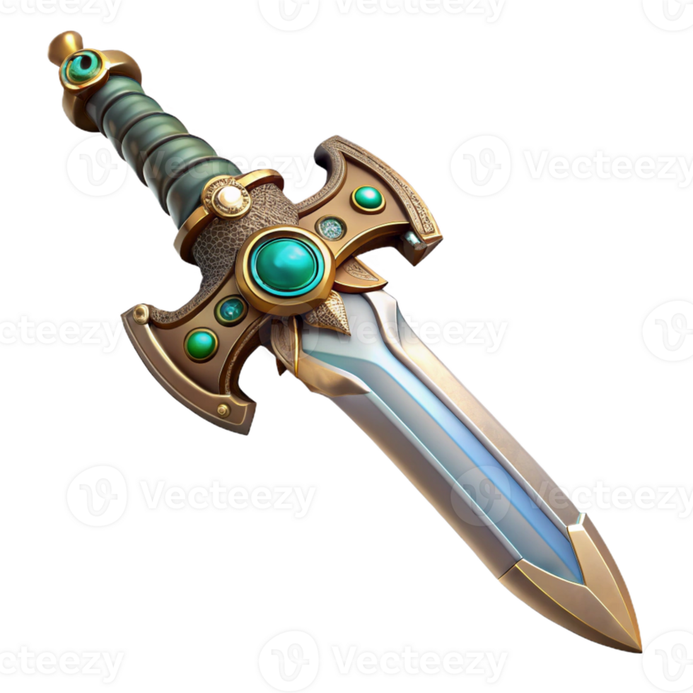 distinctive abstract Steampunk sword with intricate engravings and a jeweled hilt with Transparent Background artisan png