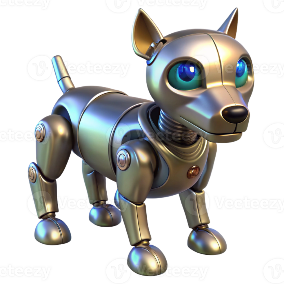 captivating distinctive Robot dog, metallic body, glowing eyes with Transparent Background png