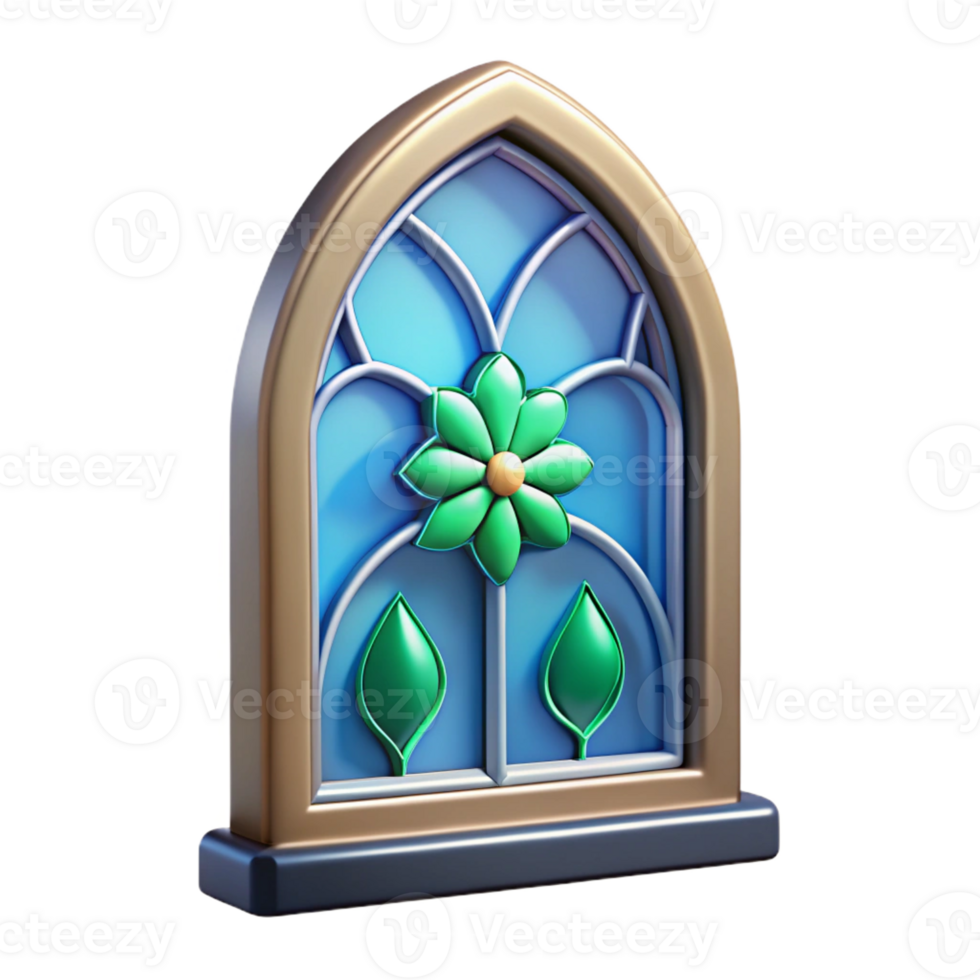 dreamy splendid Photorealistic, ultra-detailed, isolated cutout of a single, stained glass window pane with a floral design with Transparent Background original png