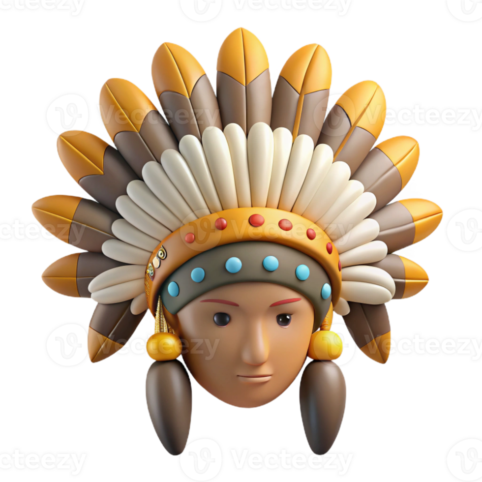 dynamic pristine Concept art style, isolated cutout of a tribal chief's elaborate headdress with eagle feathers and beads with Transparent Background 4K png