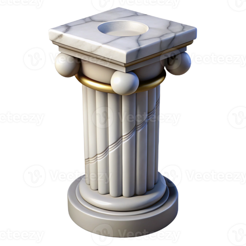 captivating iconic Ultra-detailed, photorealistic isolated cutout of a single, cracked, marble column capital with Transparent Background png