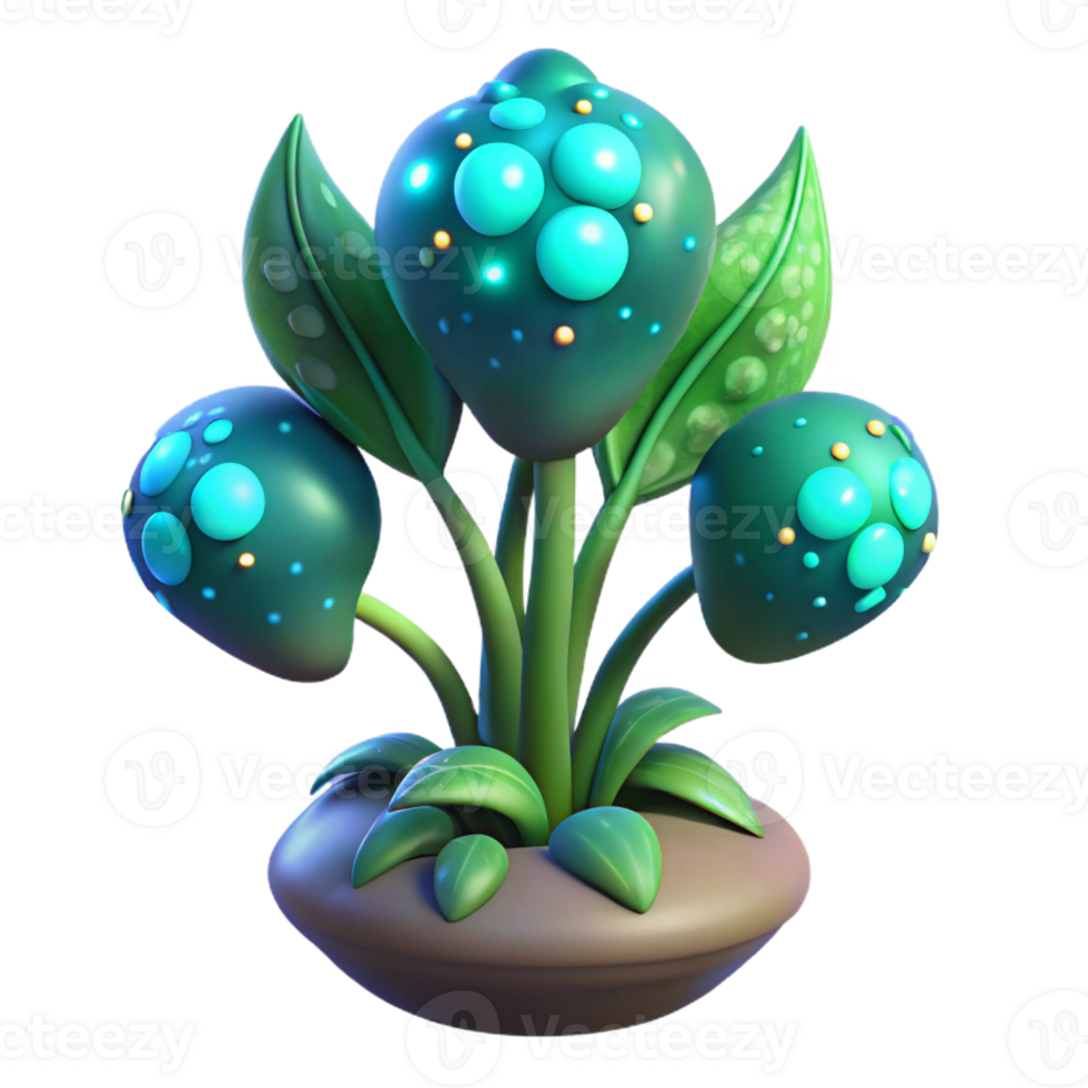 breathtaking unparalleled Alien plant with glowing spores and bioluminescent leaves with Transparent Background png