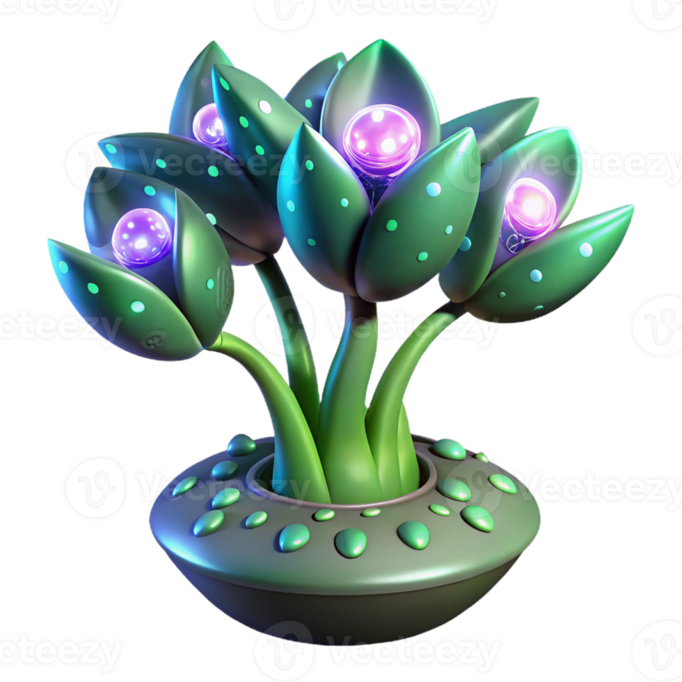 captivating exceptional Alien plant with glowing spores and bioluminescent leaves with Transparent Background png