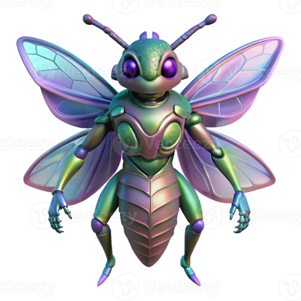 distinguished minimalist Alien insect with chitinous armor and iridescent wings with Transparent Background top-tier png