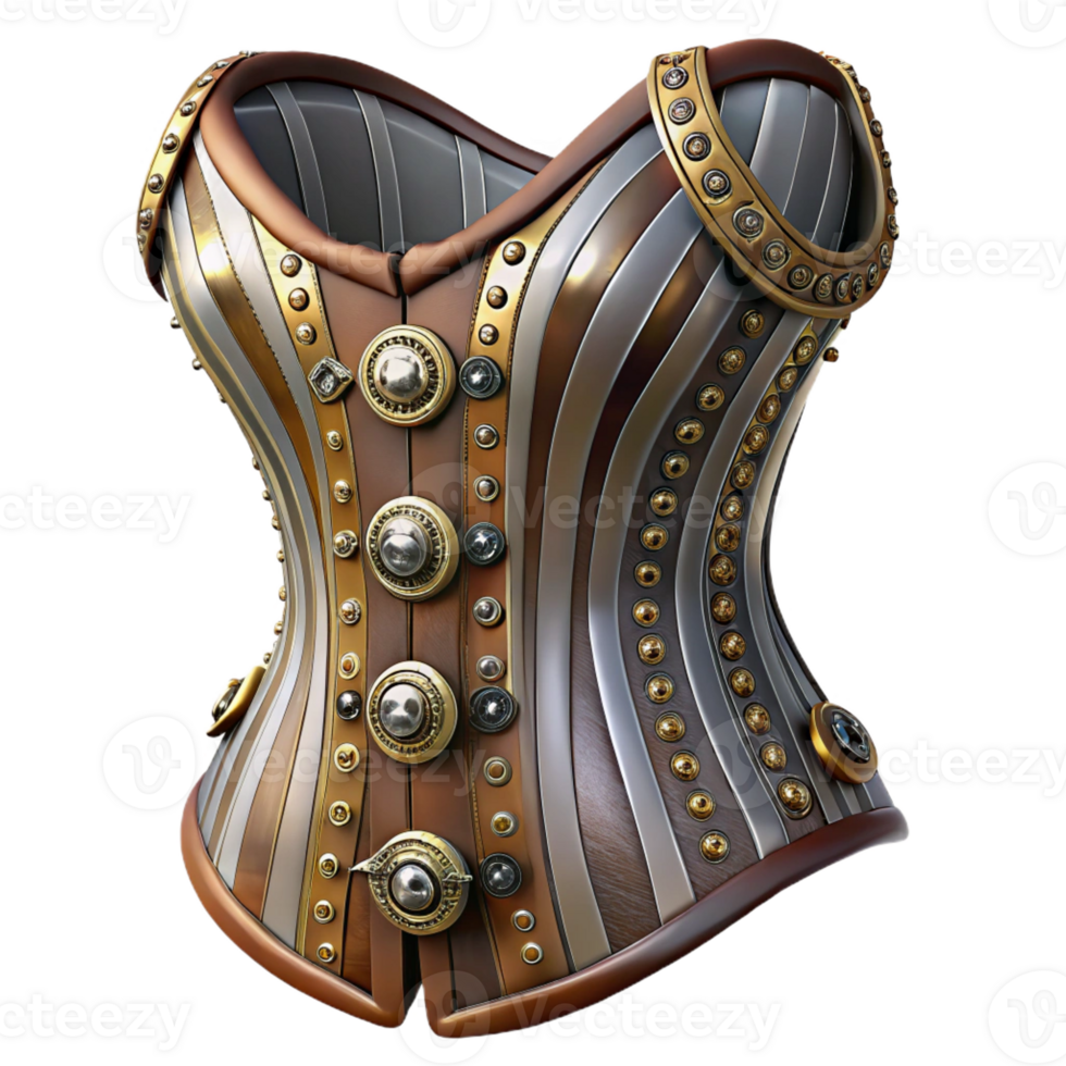 captivating standout Steampunk corset with intricate lacing and metallic embellishments with Transparent Background png