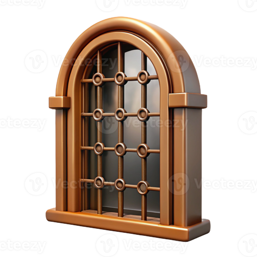 dramatic mid-century Photorealistic, ultra-detailed, isolated cutout of a single, rusted, wrought iron window grille with Transparent Background perfect clarity png