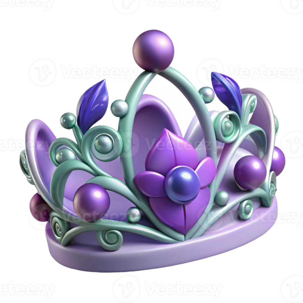 extraordinary artistic Hyper-specific, professional render, isolated cutout Art Nouveau tiara, silver, intricate leaf and vine design, amethyst gemstones with Transparent Background high resolution png