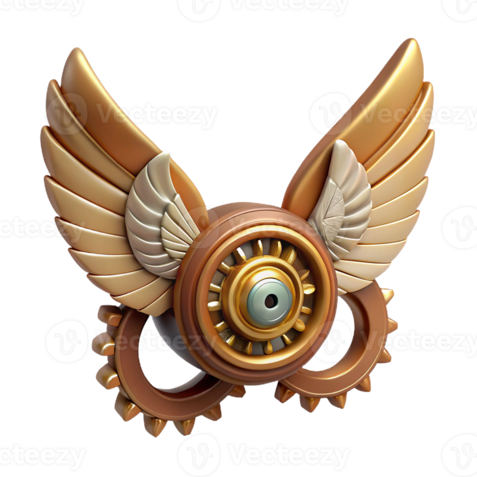 distinguished industrial Steampunk wings made of gears, clockwork, and leather with Transparent Background museum quality png