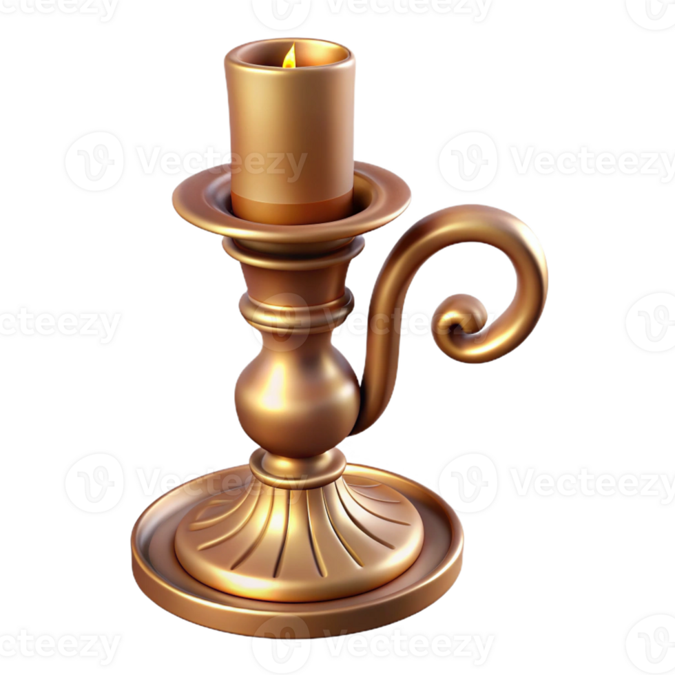 beautiful timeless Hyper-specific, professional render, isolated cutout Art Nouveau candlestick, brass, elongated shape, stylized floral base with Transparent Background png