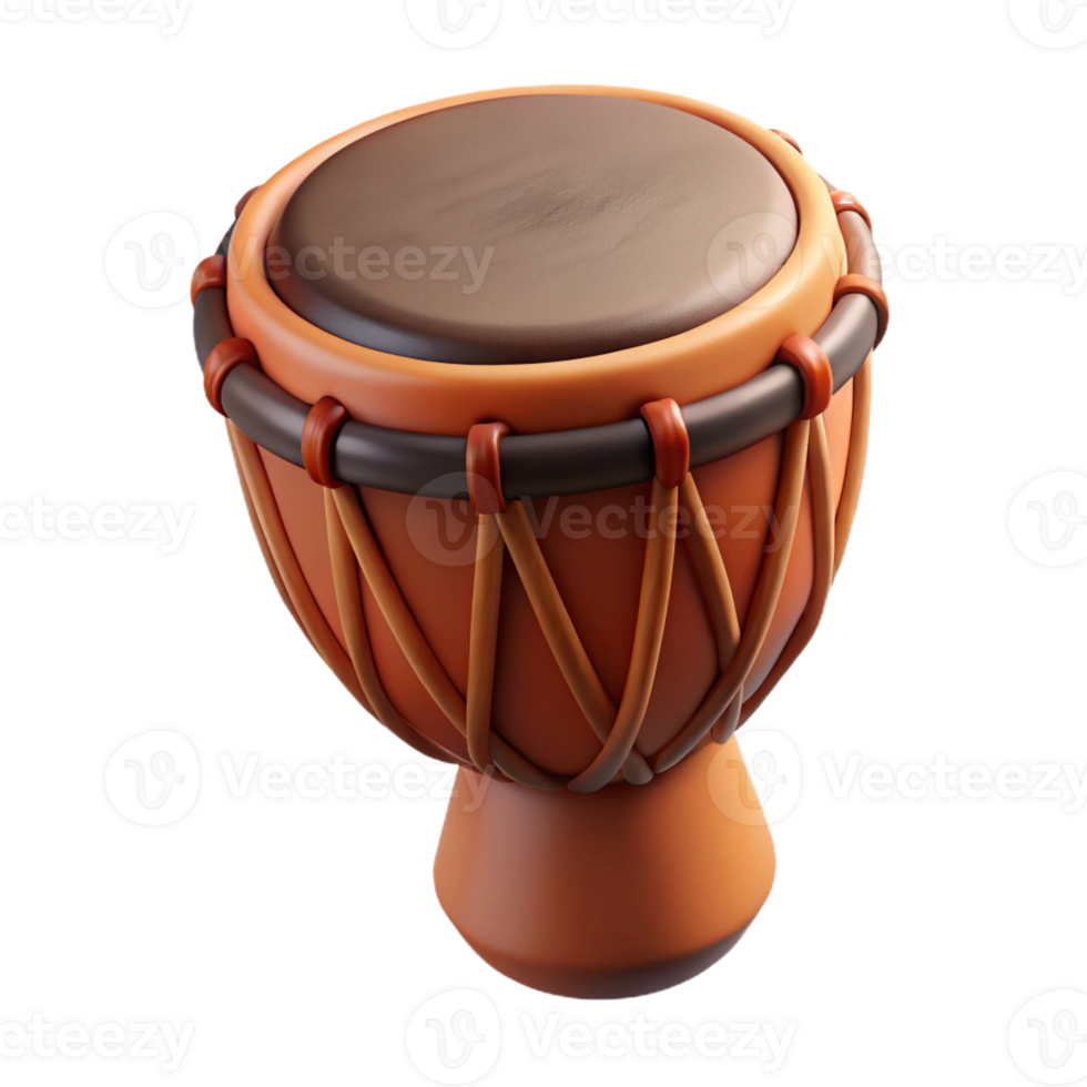 bold exquisite Concept art style, isolated cutout of a tribal musician's hand-drum made of animal hide and wood with Transparent Background sharp png